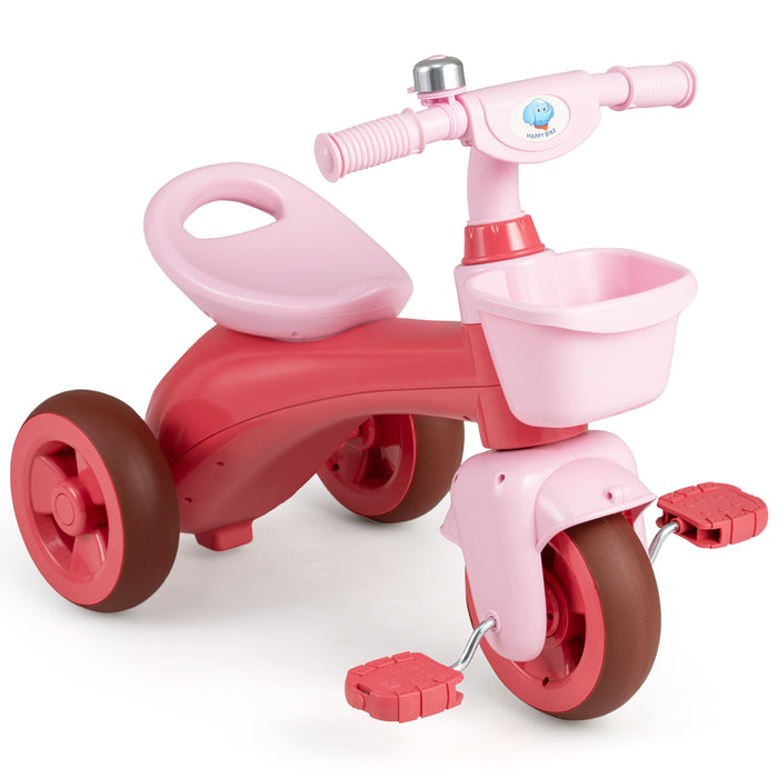 Toddler Tricycle with Limited Steering and Front Storage Basket and Bell-