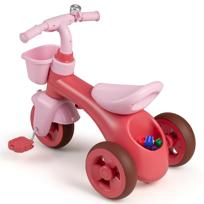 Toddler Tricycle with Limited Steering and Front Storage Basket and Bell-
