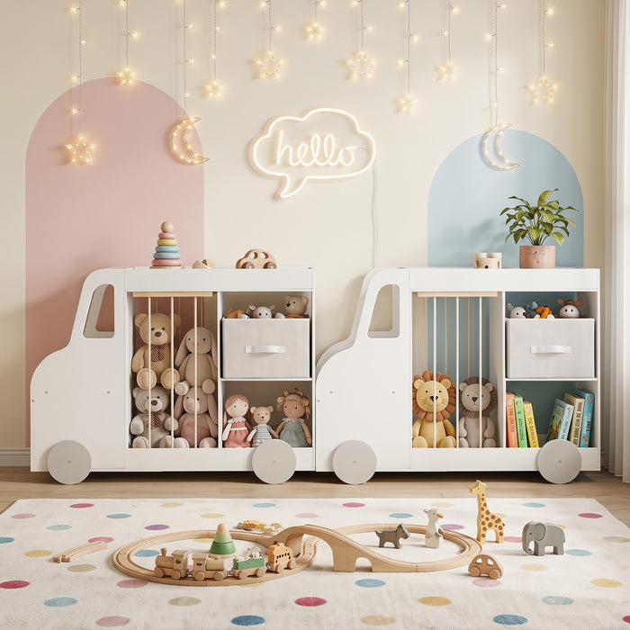Toy Storage Organizer with Open Shelves & Fabric Drawer for Playroom Nursery-