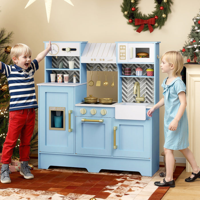Toy Kitchen Playset with Coffee Station and Range Hood for Kids-