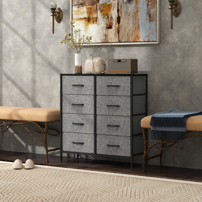 HOMCOM Fabric Chest of Drawers, Industrial Storage Bedroom Dresser with 8 Fabric Drawers, Steel Frame and Wooden Top for Nursery, Living Room, Hallway, Black