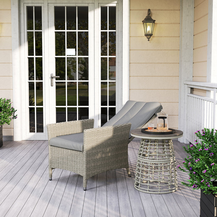 Outsunny Rattan Garden Recliner Chair, Wicker Reclining Armchair with Adjustable Backrest and Cushion, Outdoor Lounge Sun Lounger with Armrests for Patio Balcony Porch, Grey
