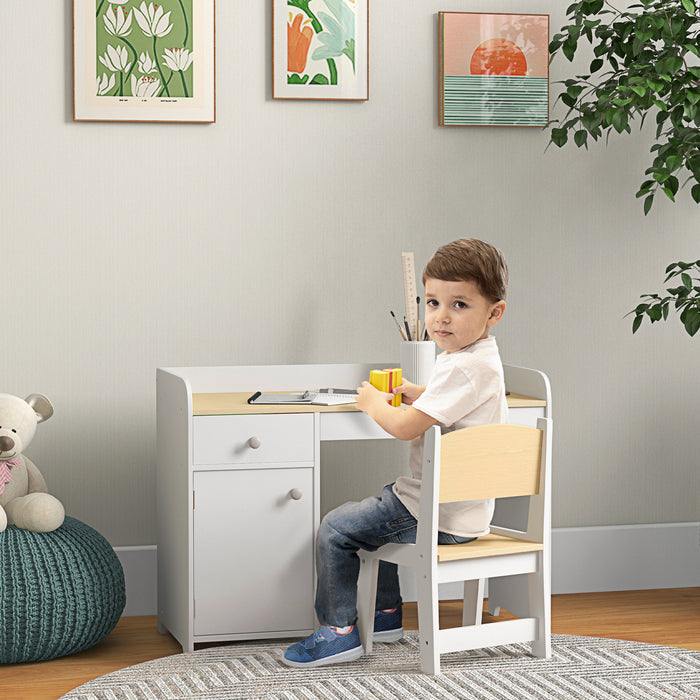 Kids Study Combo - Adjustable Desk & Chair Set with Storage for Ages 3-6 - Ergonomic Furniture for Children’s Learning and Creativity, White