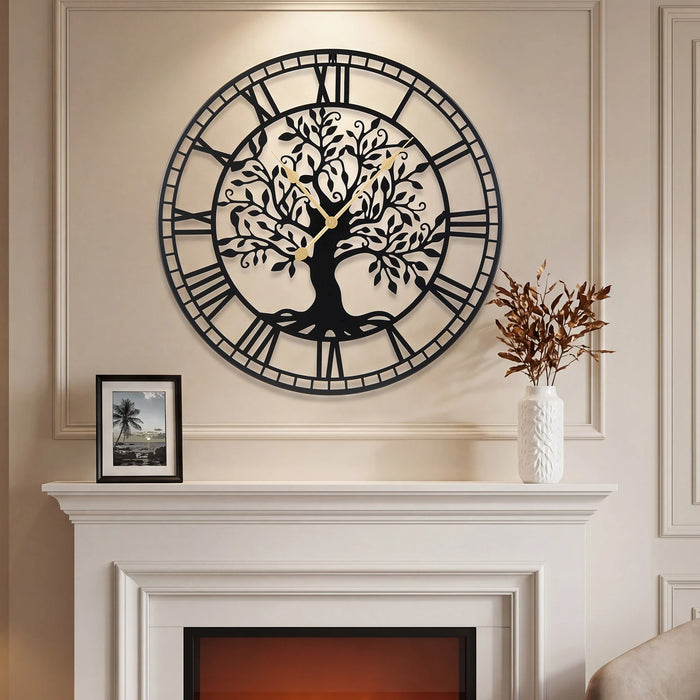 Tree of Life Non-Ticking Metal Wall Clock for Living Room Bedroom Kitchen-