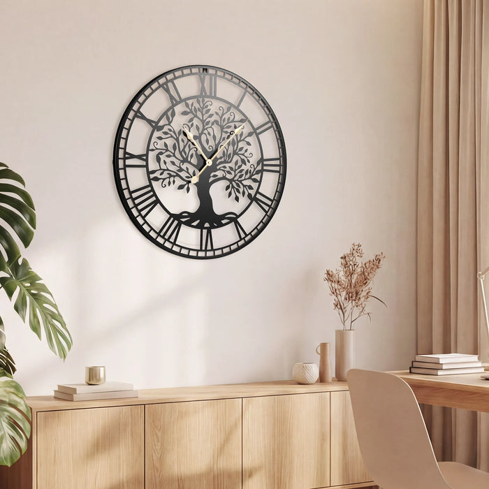 Tree of Life Non-Ticking Metal Wall Clock for Living Room Bedroom Kitchen-