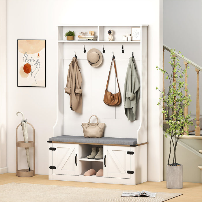4-in-1 Hall Tree with Cushioned Bench and Shoe Storage for Living Room-