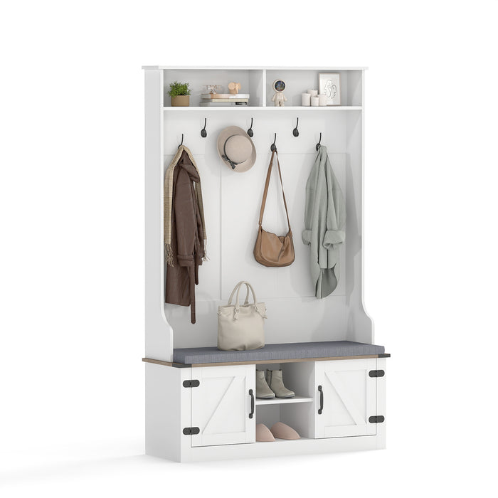 4-in-1 Hall Tree with Cushioned Bench and Shoe Storage for Living Room-