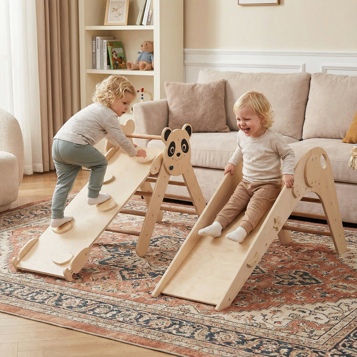 Triangle Set Foldable Kids Climbing Toys Panda-Themed Wood Montessori Climbing Set-