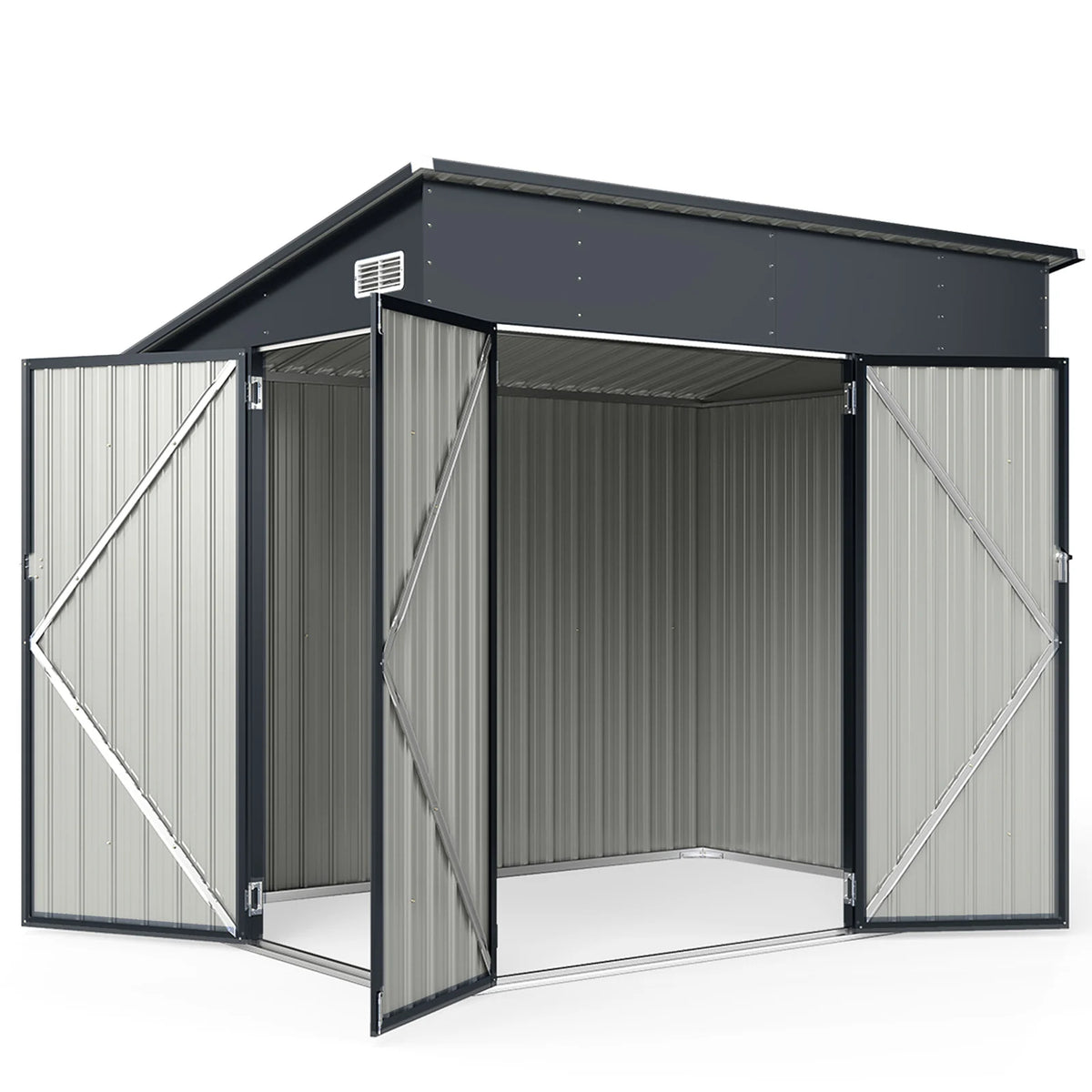 Triple Door Storage Shed with Galvanized Steel Tool and Bike Storage-