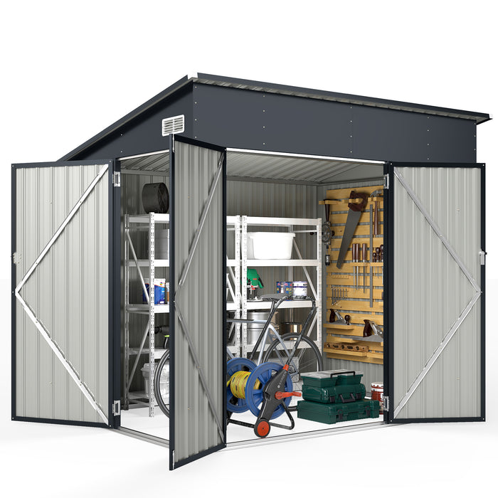 Triple Door Storage Shed with Galvanized Steel Tool and Bike Storage-