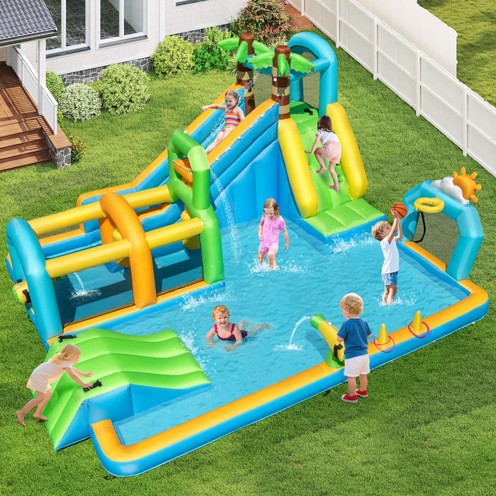 Tropical Theme Dual Slide Aqua Park with Splash Pool