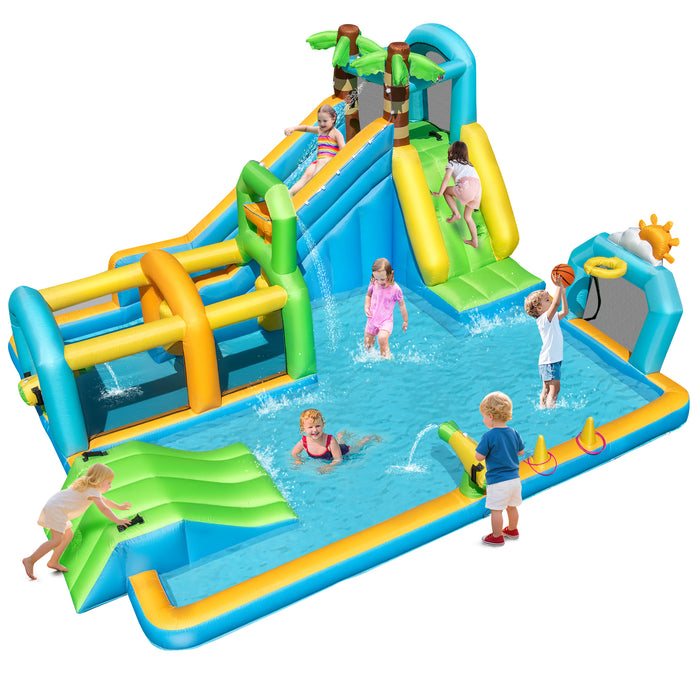 Tropical Theme Dual Slide Aqua Park with Splash Pool