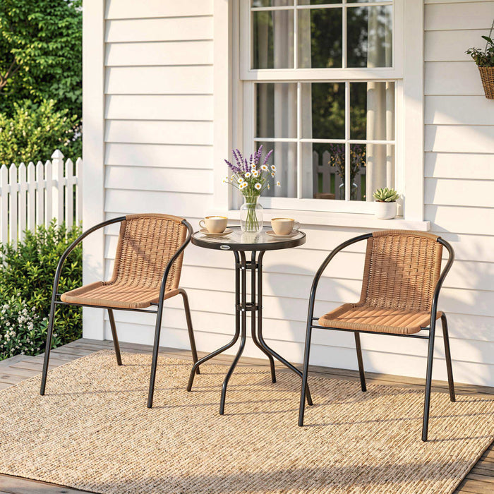 Outsunny 3 Pieces Rattan Bistro Set - Brown