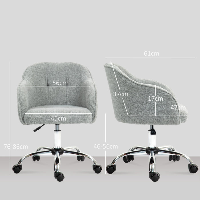 HOMCOM Computer Desk Chair, Fluffy Fabric Swivel Office Chair, Makeup Vanity Chair with Height Adjustable, Wheels, for Home Study Bedroom, Grey | Aosom UK