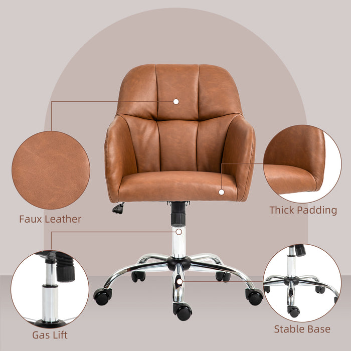 HOMCOM Computer Desk Chair, PU Leather Swivel Office Chair, Makeup Vanity Chair with Height Adjustable, Wheels, for Home Study Bedroom, Brown | Aosom UK