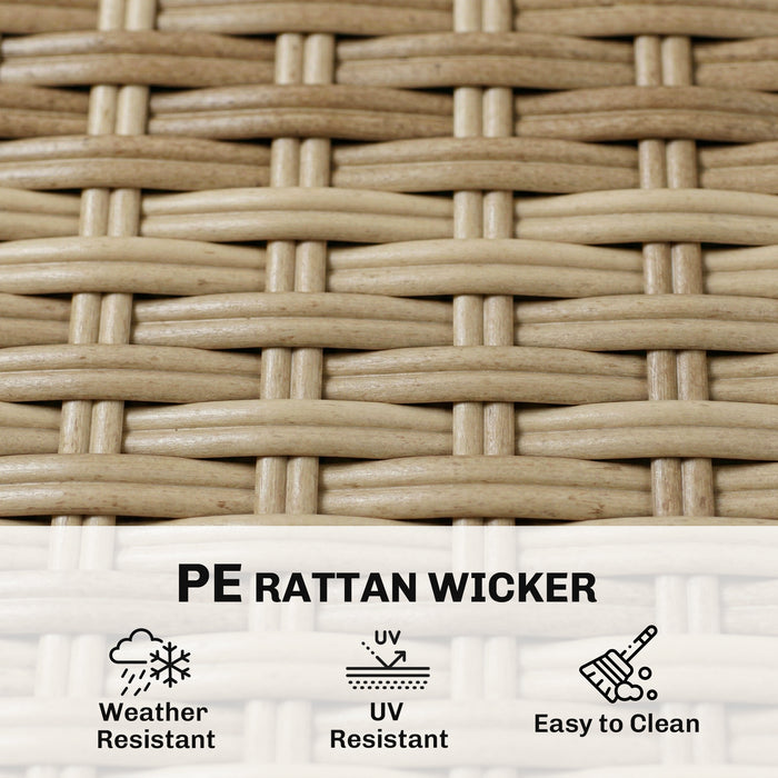 Outsunny 4 Seater Rattan Dining Set with Parasol, 6 Piece Garden Table and Stackable Chairs with Tempered Glass Tabletop