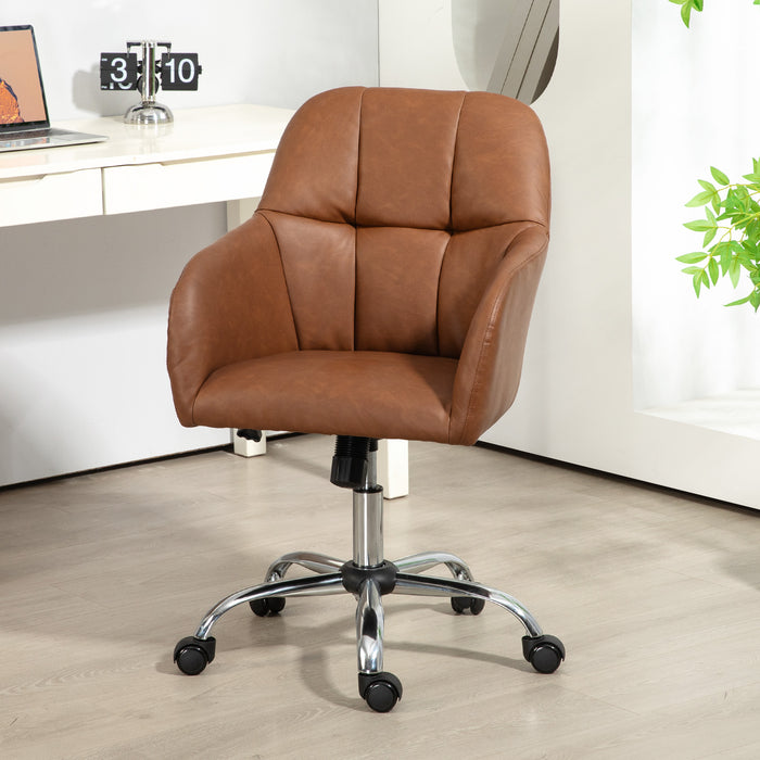 HOMCOM Computer Desk Chair, PU Leather Swivel Office Chair, Makeup Vanity Chair with Height Adjustable, Wheels, for Home Study Bedroom, Brown | Aosom UK