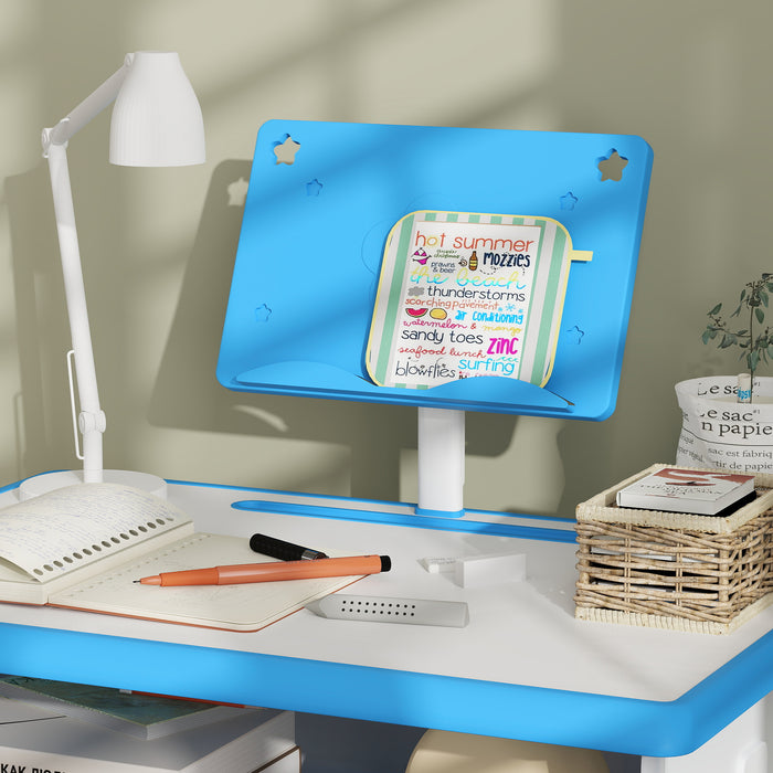 HOMCOM Kids Adjustable Desk and Chair Set, Book Stand, Pen Slot - Blue | Aosom UK