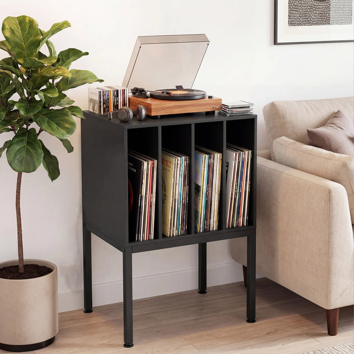 Turntable Stand with Vinyl Storage Shelves and Raised Metal Legs-