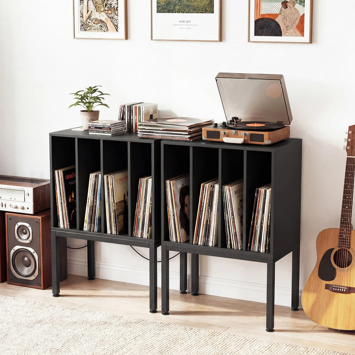 Turntable Stand with Vinyl Storage Shelves and Raised Metal Legs-