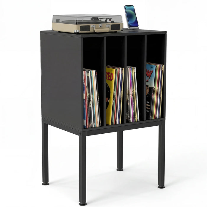 Turntable Stand with Vinyl Storage Shelves and Raised Metal Legs-