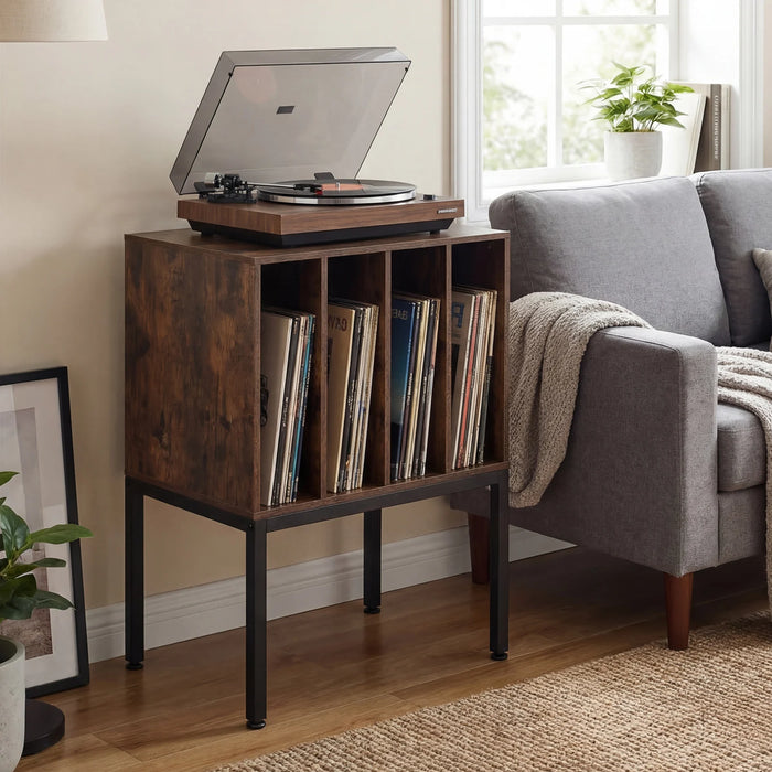 Turntable Stand with Vinyl Storage Shelves and Raised Metal Legs-