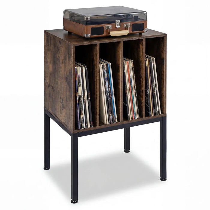 Turntable Stand with Vinyl Storage Shelves and Raised Metal Legs-