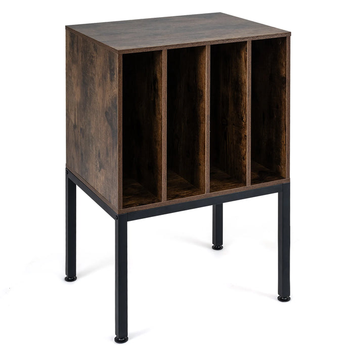 Turntable Stand with Vinyl Storage Shelves and Raised Metal Legs-