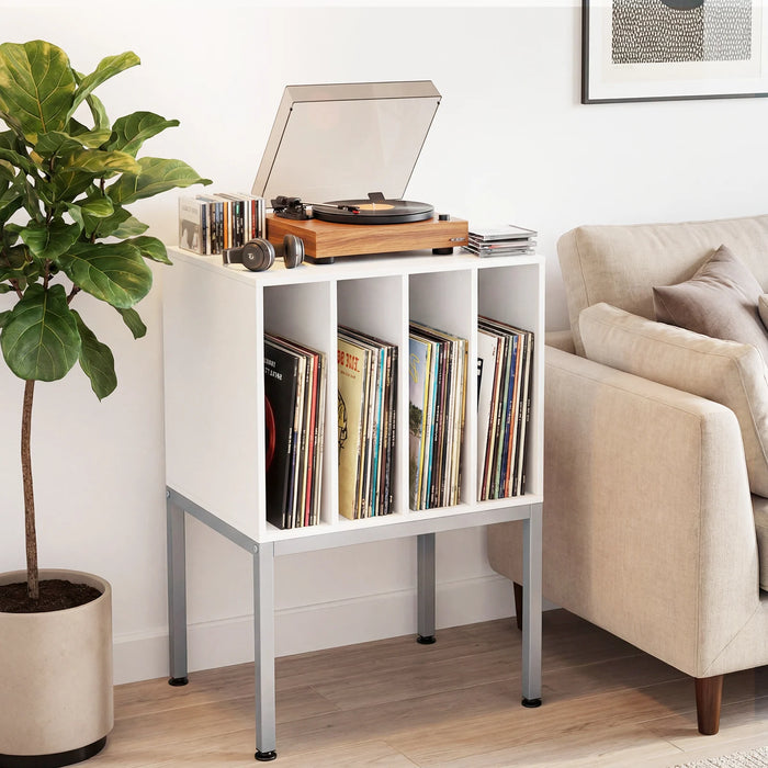 Turntable Stand with Vinyl Storage Shelves and Raised Metal Legs-