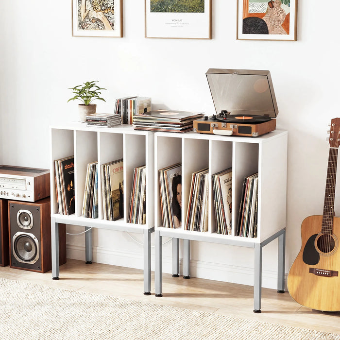 Turntable Stand with Vinyl Storage Shelves and Raised Metal Legs-