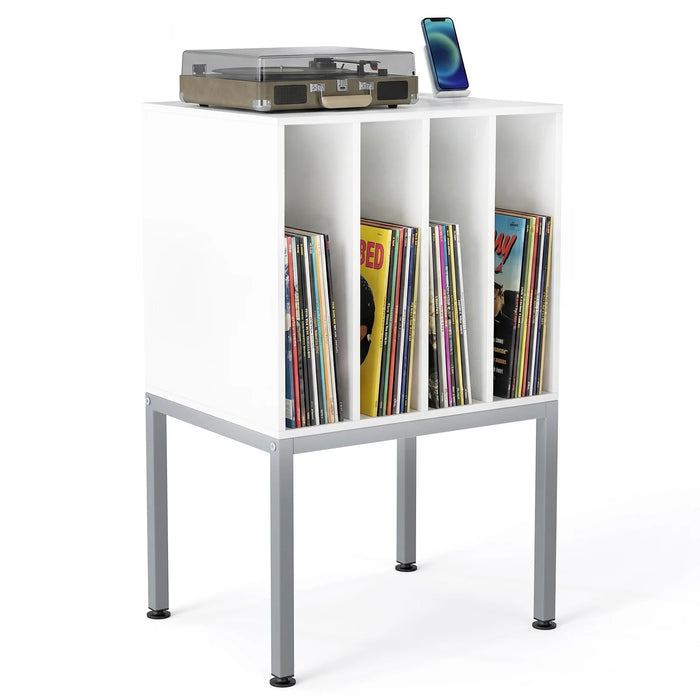 Turntable Stand with Vinyl Storage Shelves and Raised Metal Legs-