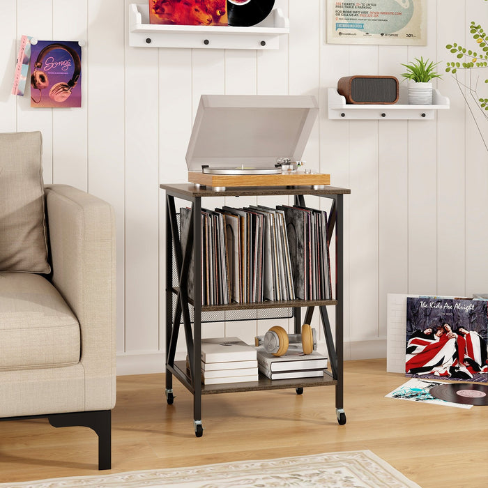 Turntable Record Player Stand with Builtin Charging Station and Divider-