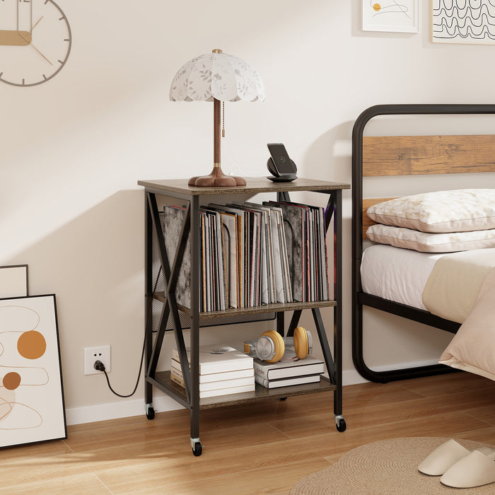 Turntable Record Player Stand with Builtin Charging Station and Divider-