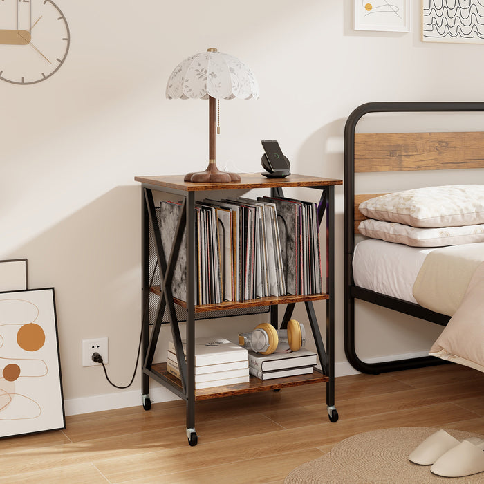 Turntable Record Player Stand with Builtin Charging Station and Divider-