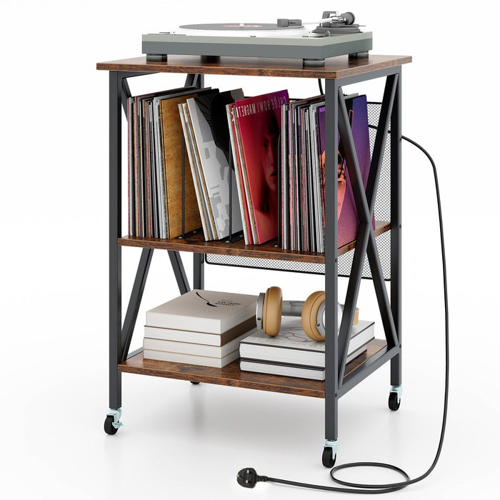 Turntable Record Player Stand with Builtin Charging Station and Divider-
