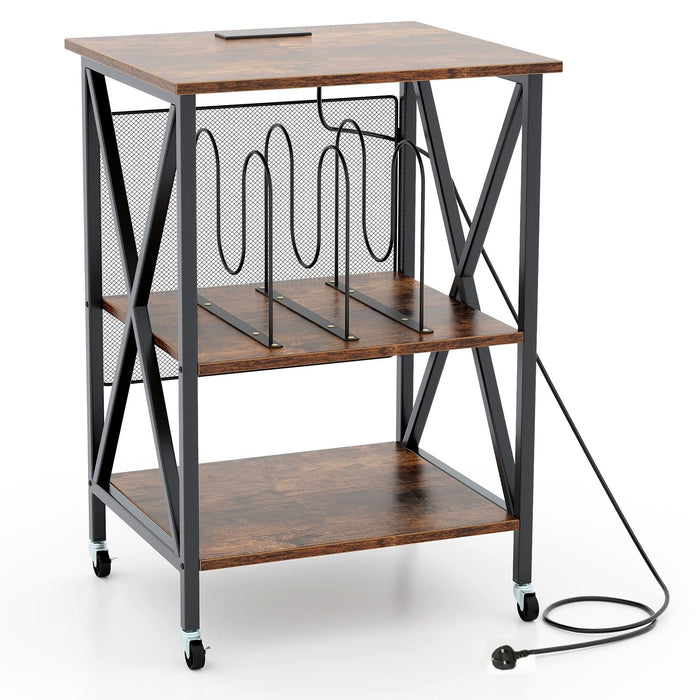 Turntable Record Player Stand with Builtin Charging Station and Divider-