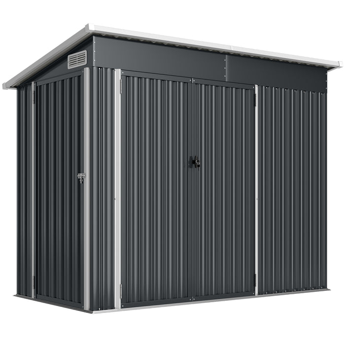 Outsunny 7.5 x 4.3ft Metal Garden Storage Shed, Waterproof Outdoor Shed with Triple Lockable Door, Gloves, Vents, Dark Grey