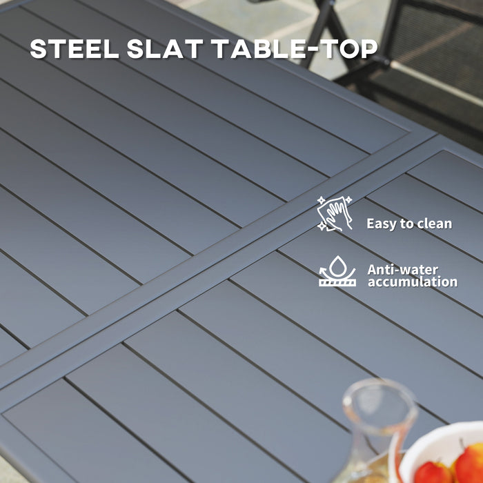 Outsunny Rectangle Garden Table with Slat Top, Steel Frame, Outdoor Table for 6 Person, 150 x 80 x 74 cm, Grey