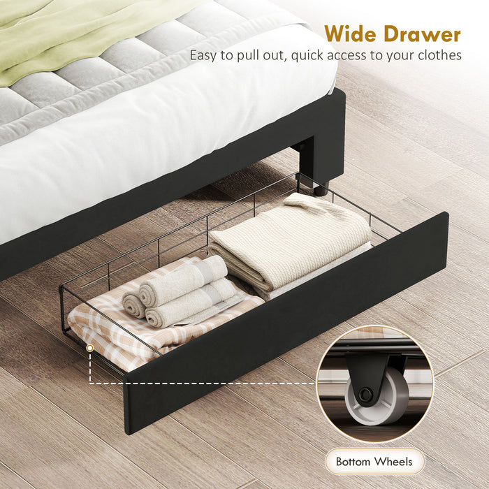 HOMCOM Double Ottoman Bed Frame, with Front Drawer - Black