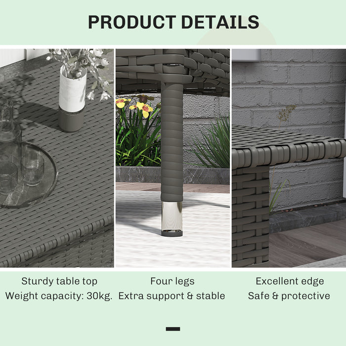 Outsunny Rattan Side Table, Outdoor Coffee Table with Plastic Board Under the Full Woven Table Top for Patio, Garden, Balcony, Grey
