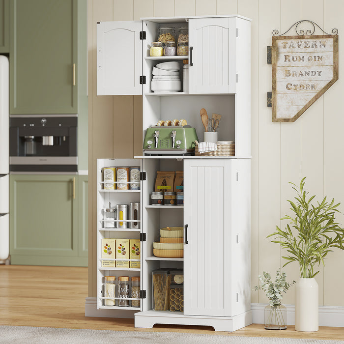 HOMCOM 181.5 cm Freestanding Storage Cabinet, Tall Kitchen Cupboard with Adjustable Shelves, 8 Door Spice Racks, White