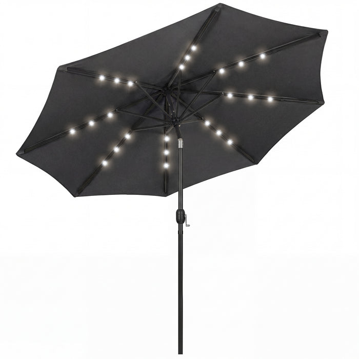 Outsunny 2.6 m Garden Parasol Umbrella with LED Solar Light, Parasol Cover, Outdoor Market Patio Umbrella, Black