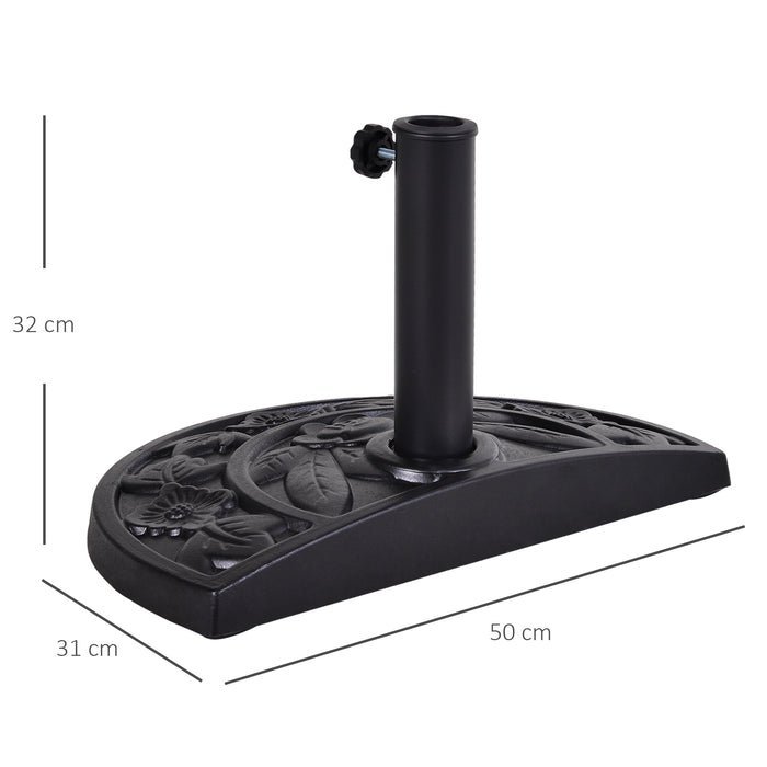 Outsunny 9kg Resin Parasol Base, Half Round Umbrella Stand with Floral Design for Garden, Outdoor, Suitable Umbrella Rod: Φ3.8cm, Φ4.8cm, Black