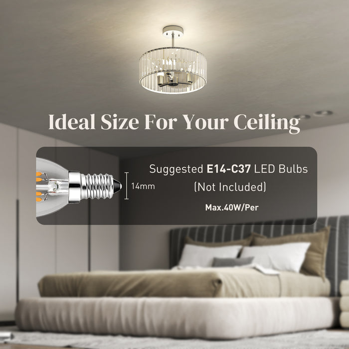 HOMCOM Crystal Ceiling Light Fixture Set of 2, Semi Flush Mount Modern Chandelier for Living Room, Bedroom and Hallway, 3-Lights with E14 Base, Silver Tone