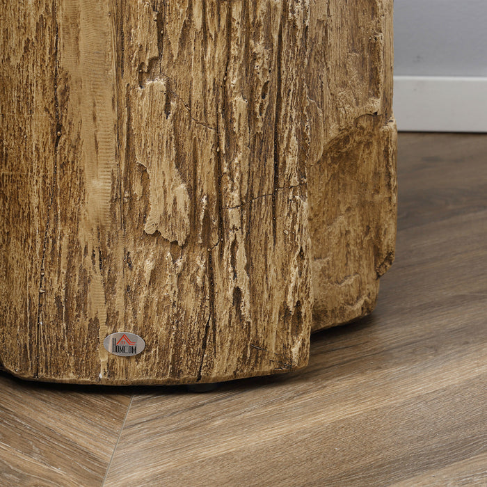 HOMCOM Tree Stump End Table, Round Concrete Side Table for Indoor and Outdoor Use, Natural Wood Effect