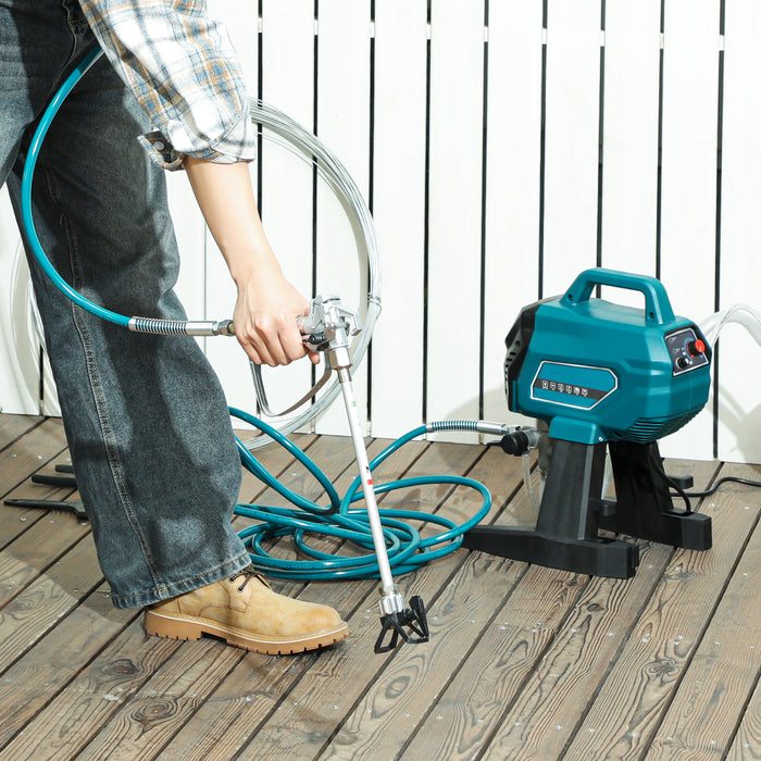 HOMCOM Airless Paint Sprayer, Thinning-Free, Electric Fence Paint Sprayer for Exterior and Interior DIY Painting Projects, Wall Spray Gun Machine, Household Use, 1.5L/min, 200 Bar, 7.5 m Hose