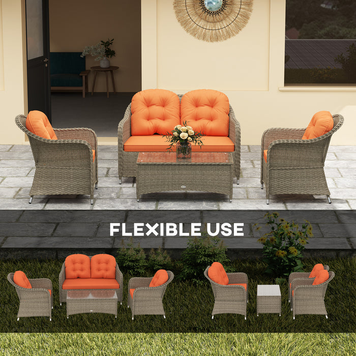 Outsunny Four-Piece Rattan Sofa Set, with Glass-Top Table - Orange