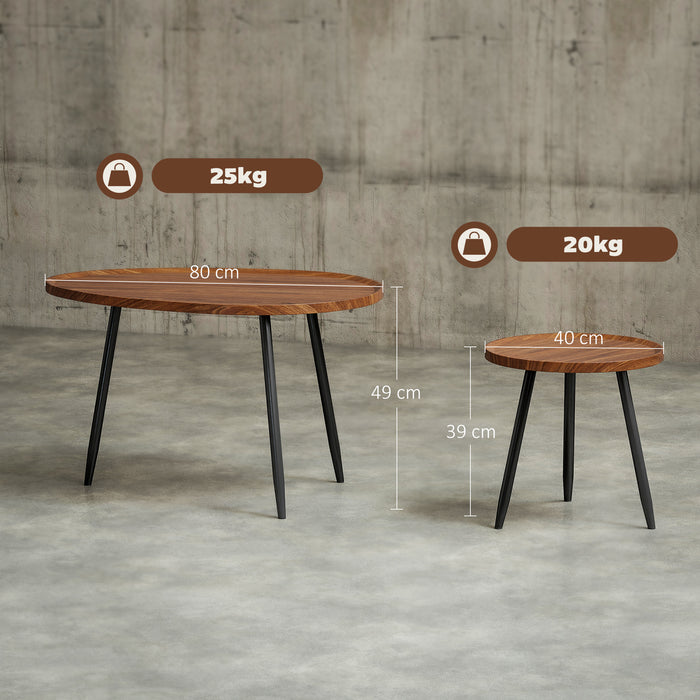 HOMCOM Nesting Coffee Table Set of 2, 80cm Modern Stacking End Side Table with Metal Legs for Living Room Bedroom Office, Chestnut Wood Effect