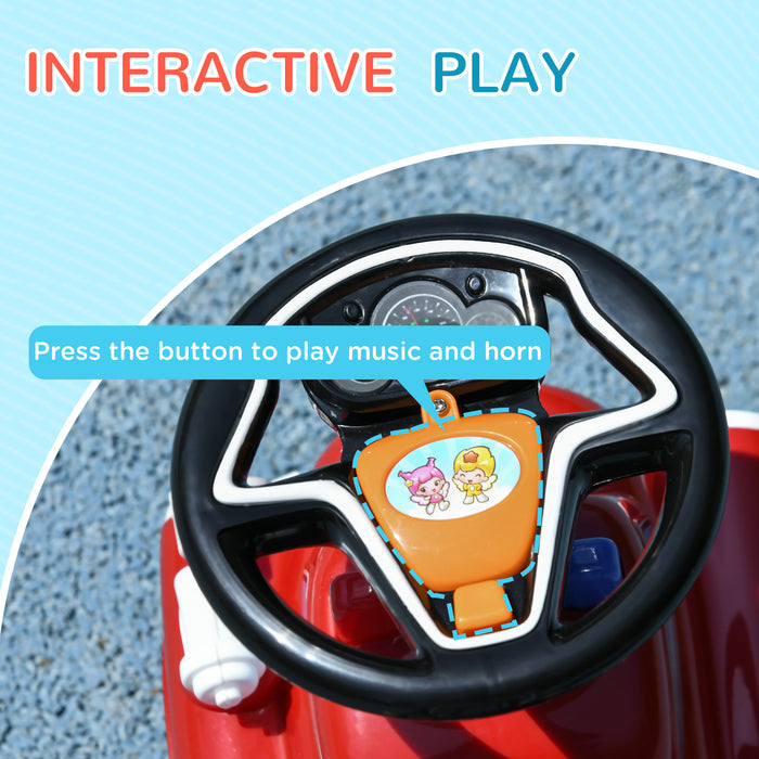 Kids' Ride-On Fire Truck with Foot-to-Floor Power - Interactive Steering Wheel, Music/Light Features, Under-Seat Storage - Perfect for Toddlers Aged 1.5-3 Years, Vibrant Red