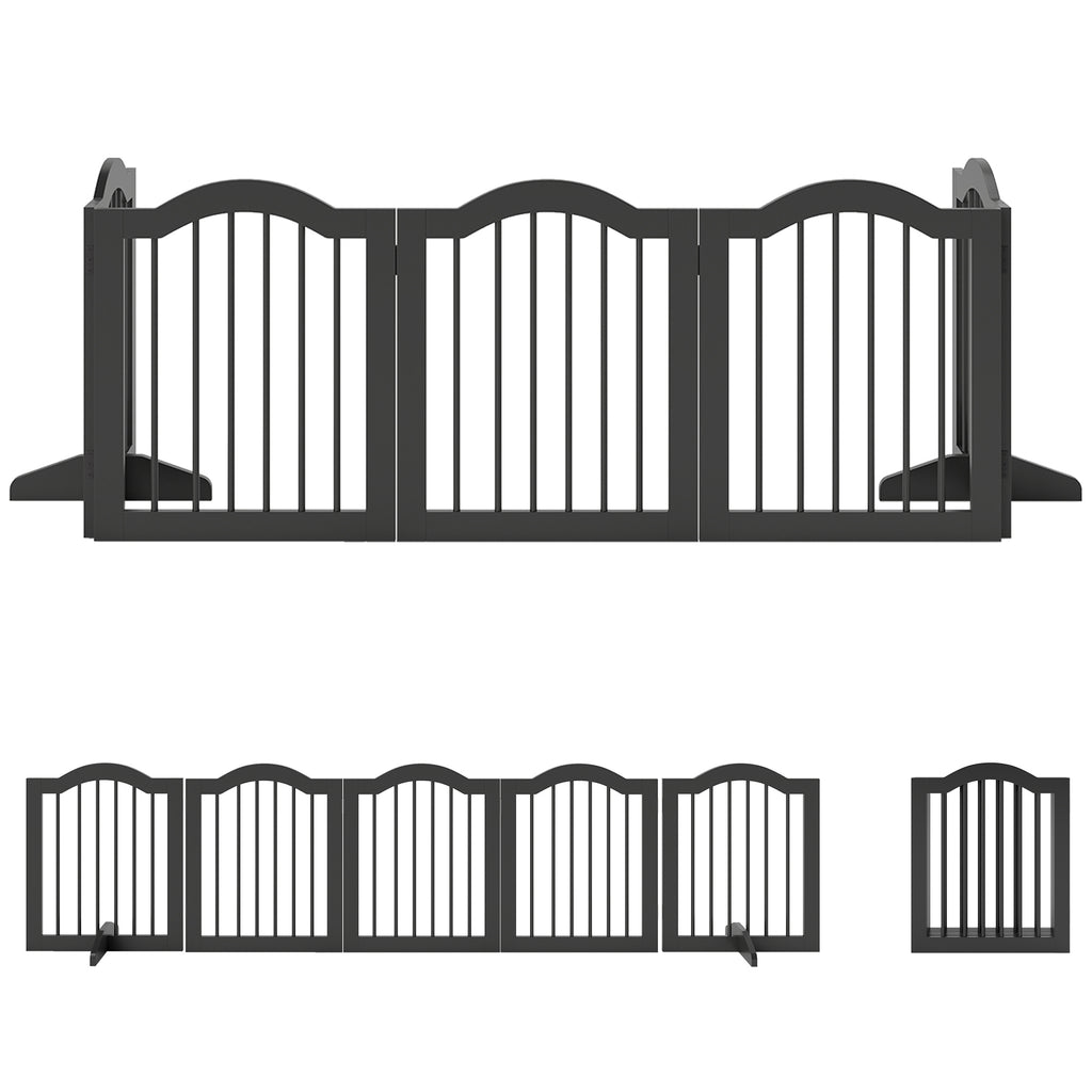 PawHut Wooden Foldable Dog Gate Panel Pet Fence Freestanding Safety Barrier for the House, Doorway, Stairs (Black)